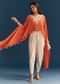 Orange Cape Crop Top Dhoti Set With Moti And Cut Dana Embroidery