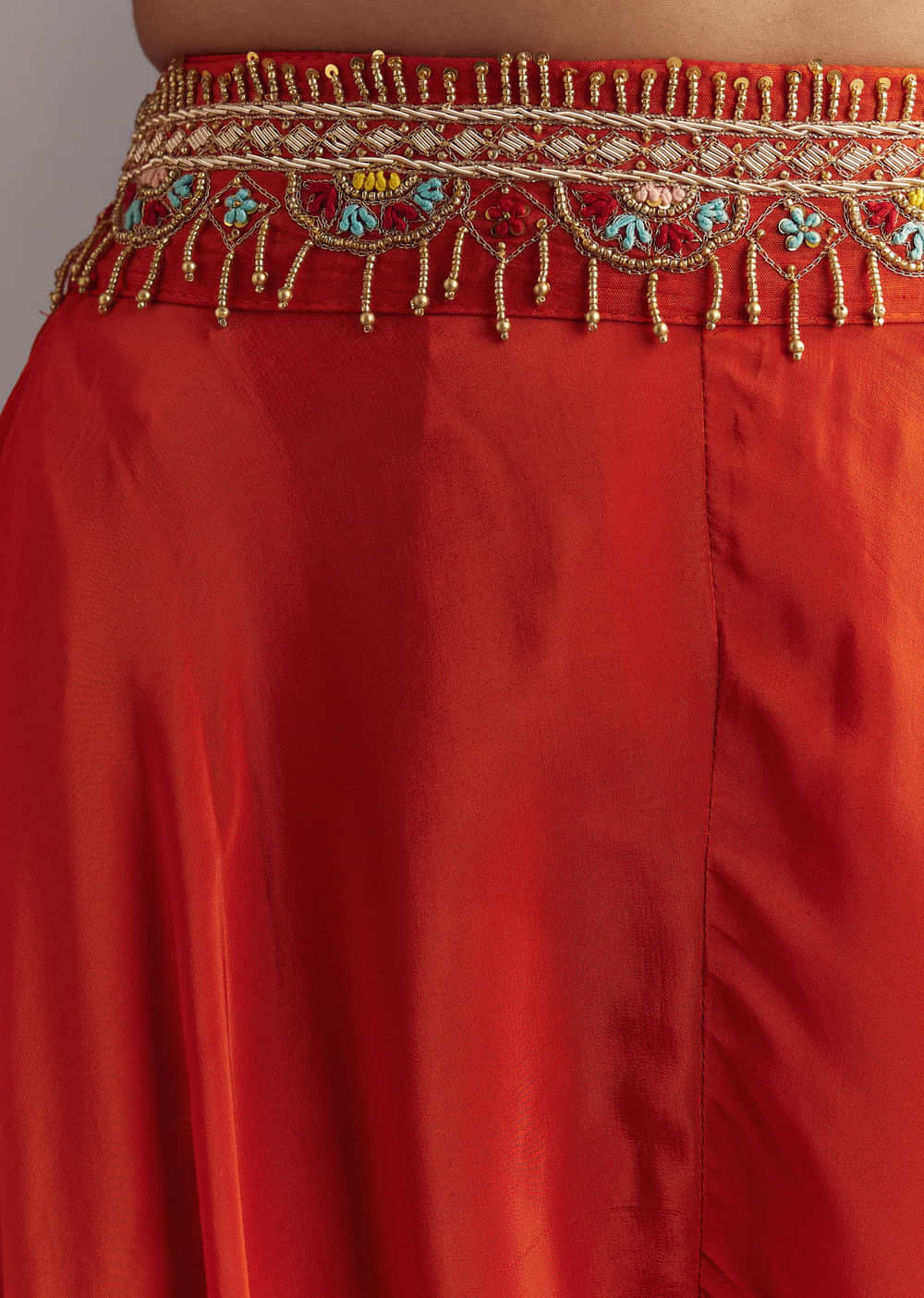 Orange Crepe Zardosi Thread Work Croptop And Palazzo Suit