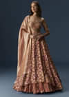 Orange Embroidered Blouse With Ruching Lehenga And Tassel Dupatta