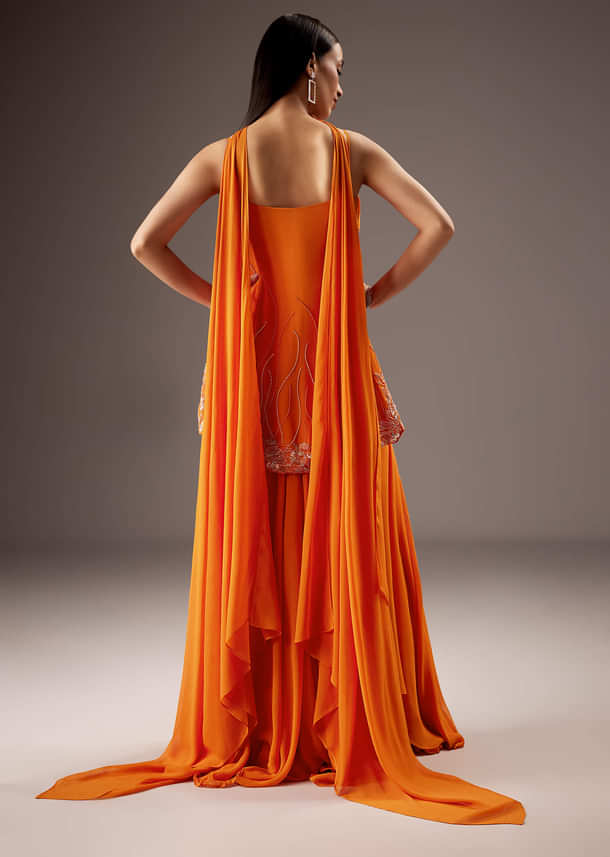 Orange Georgette Palazzo Suit With Heavy Embroidery Orange Georgette Palazzo Suit With Heavy Embroidery