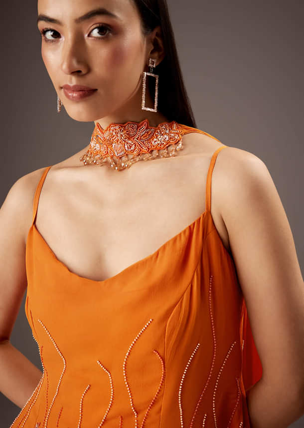 Orange Georgette Palazzo Suit With Heavy Embroidery Orange Georgette Palazzo Suit With Heavy Embroidery