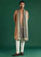 Orange Ombre Silk Kurta Set For Men With Diamond Pattern