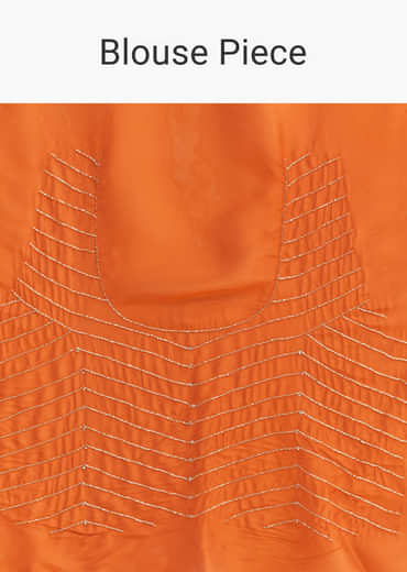Orange Organza Saree With Zigzag Sequins And Cut Dana Embroidery