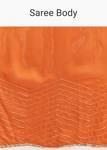 Orange Organza Saree With Zigzag Sequins And Cut Dana Embroidery