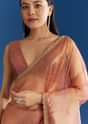 Orange Organza Tissue Saree With Sparkling Scallop Border