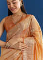 Orange Organza Tissue Saree With Zari Brocade Border