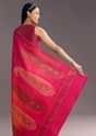 Orange Red Shaded Kora Silk Handloom Saree With Woven Motif
