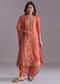 Orange Silk Kurta Set With Floral Print
