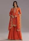 Orange Silk Sharara Set With Cut Dana and Sequins Work and Organza Dupatta