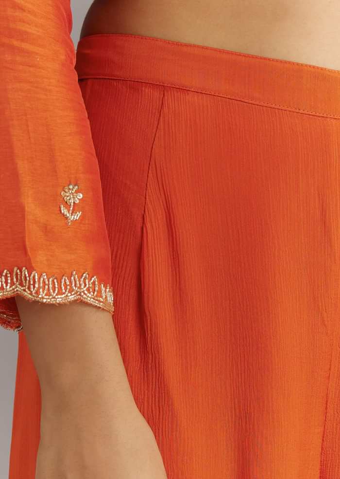 Orange Silk Sharara Set With Cut Dana and Sequins Work and Organza Dupatta
