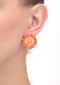 Orange Studs In Floral Pattern With Stone And Beads With A Dangling Pearl Online - Kalki Fashion