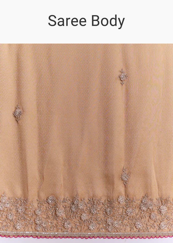 Orange Tissue Saree With Heavy Floral Embroidery