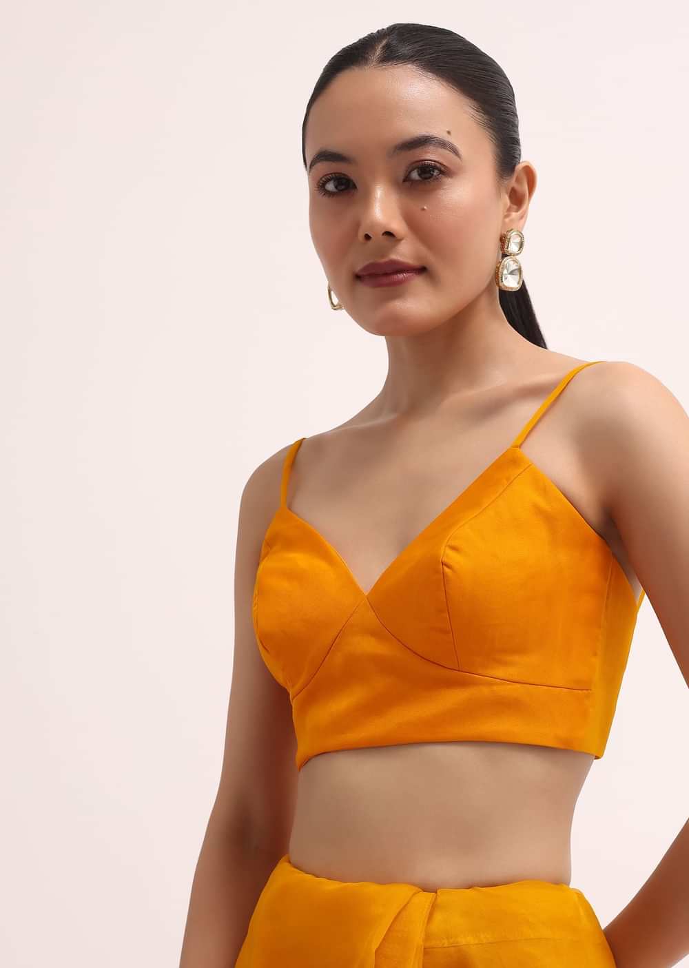 Orange 3D Sequin Organza Saree With Unstitched Blouse