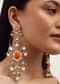 Orange And Gold Danglers With Kundan Work In Mix Metal