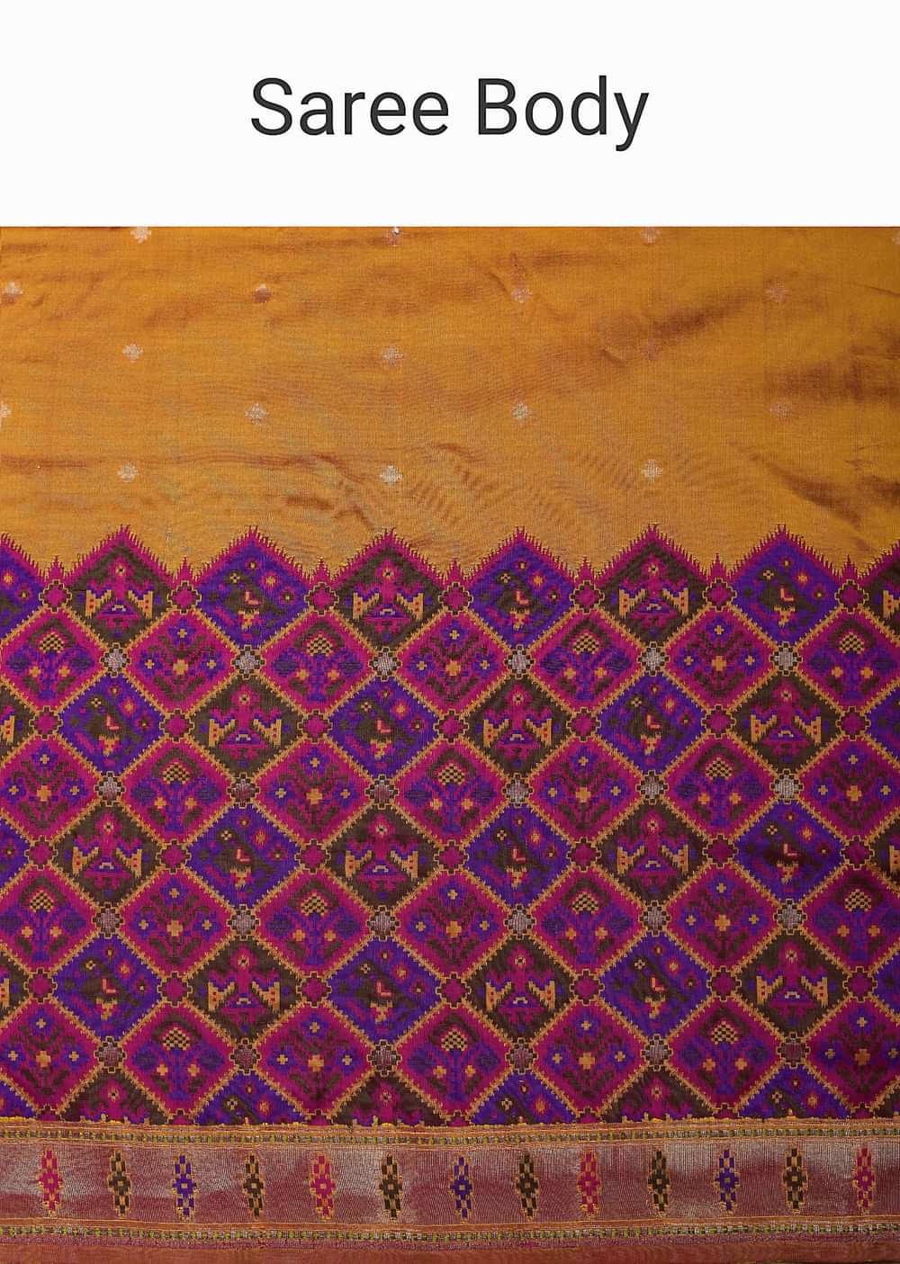 Orange And Pink Banarasi Ikat Patola Weave Saree With Unstitched Blouse Piece