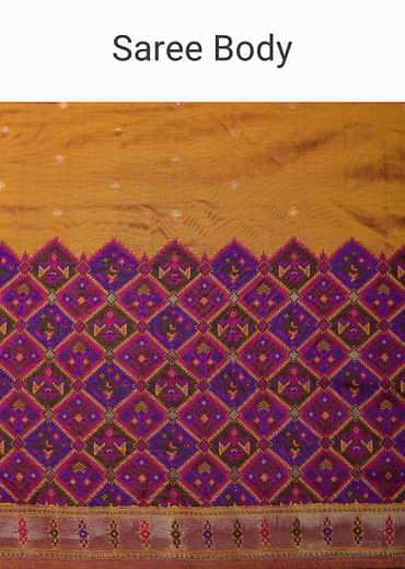 Orange And Pink Banarasi Ikat Patola Weave Saree With Unstitched Blouse Piece