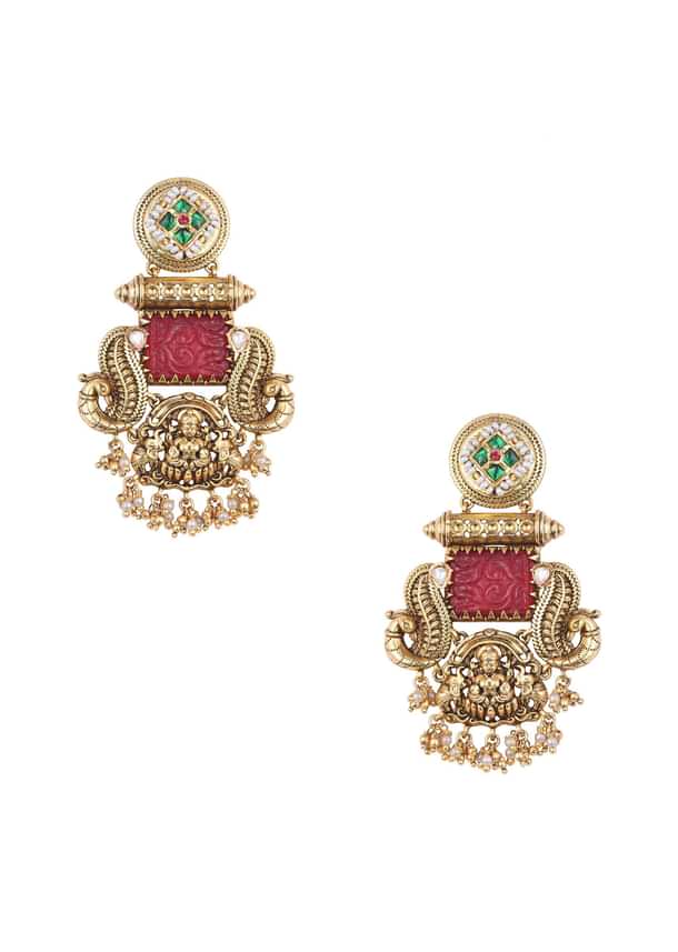 Orange Danglers With Meenakari Detailing Orange Danglers With Meenakari Detailing