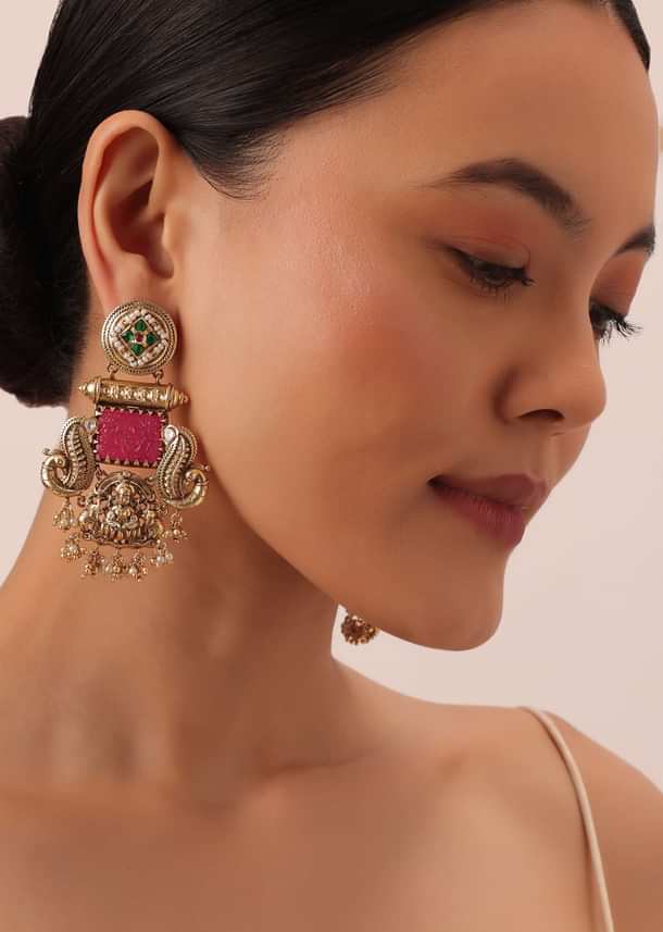 Orange Danglers With Meenakari Detailing Orange Danglers With Meenakari Detailing