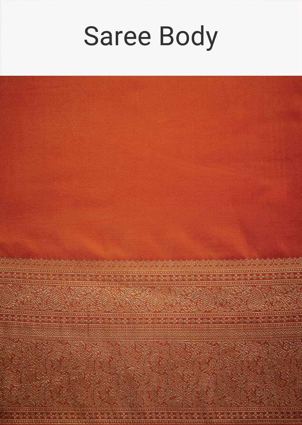 Orange Dola Silk Saree With Zari Border And Pallu