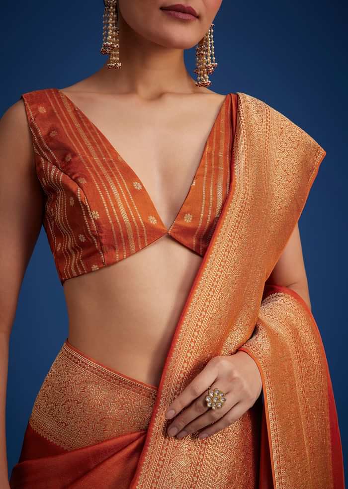 Orange Dola Silk Saree With Zari Border And Pallu