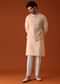 Orange Embroidered Jacket Kurta Set In Silk