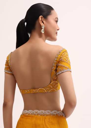 Orange Embroidered Organza Saree With Unstitched Blouse