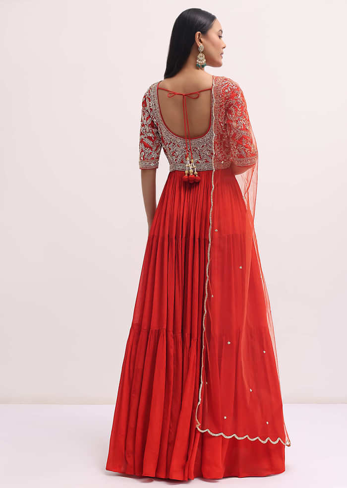 Orange Embroidered Silk Anarkali Suit