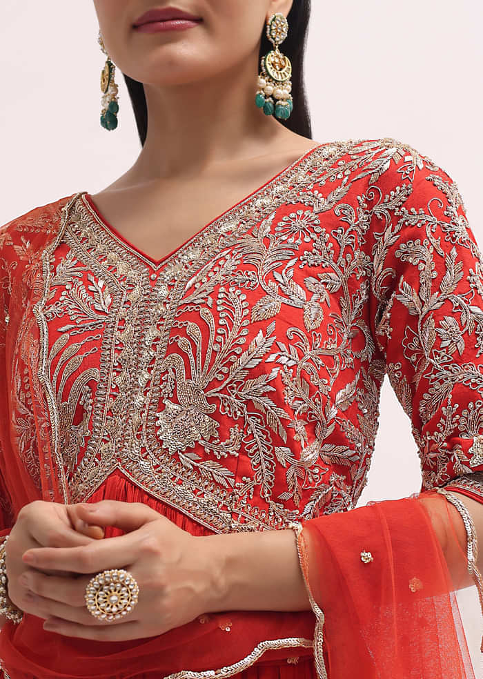Orange Embroidered Silk Anarkali Suit