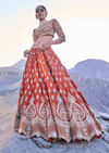 Orange Embroidered Silk Lehenga With Two Dupattas