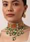 Orange Geometric Kundan Choker Set With Green Bead Drops