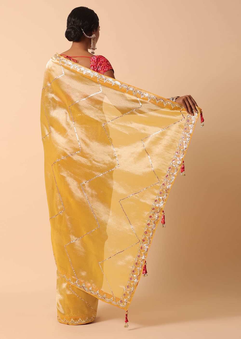 Orange Kora Silk Saree With Unstitched Blouse Fabric