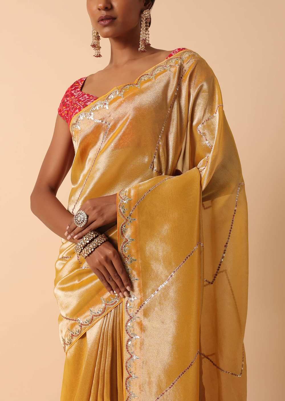 Orange Kora Silk Saree With Unstitched Blouse Fabric
