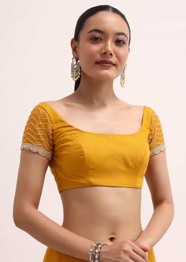 Orange Organza Saree With Unstitched Blouse