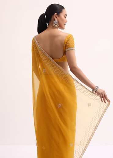 Orange Organza Saree With Unstitched Blouse
