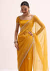 Orange Organza Saree With Unstitched Blouse