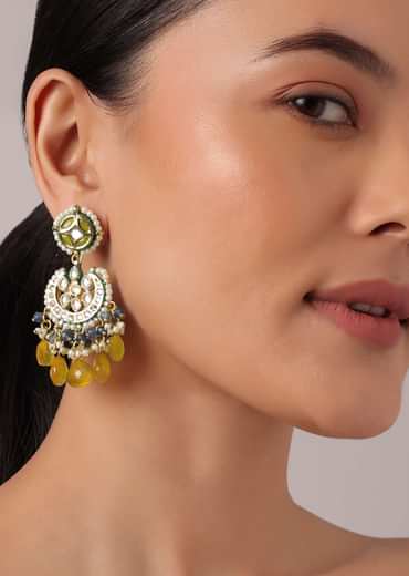 Orange Pendant Choker Set With Navy Blue Kundan Polki Studded Motif Orange Pendant Choker Set With Navy Blue Kundan Polki Studded Motif