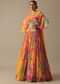 Orange Printed Lehenga Set With Sequin Work