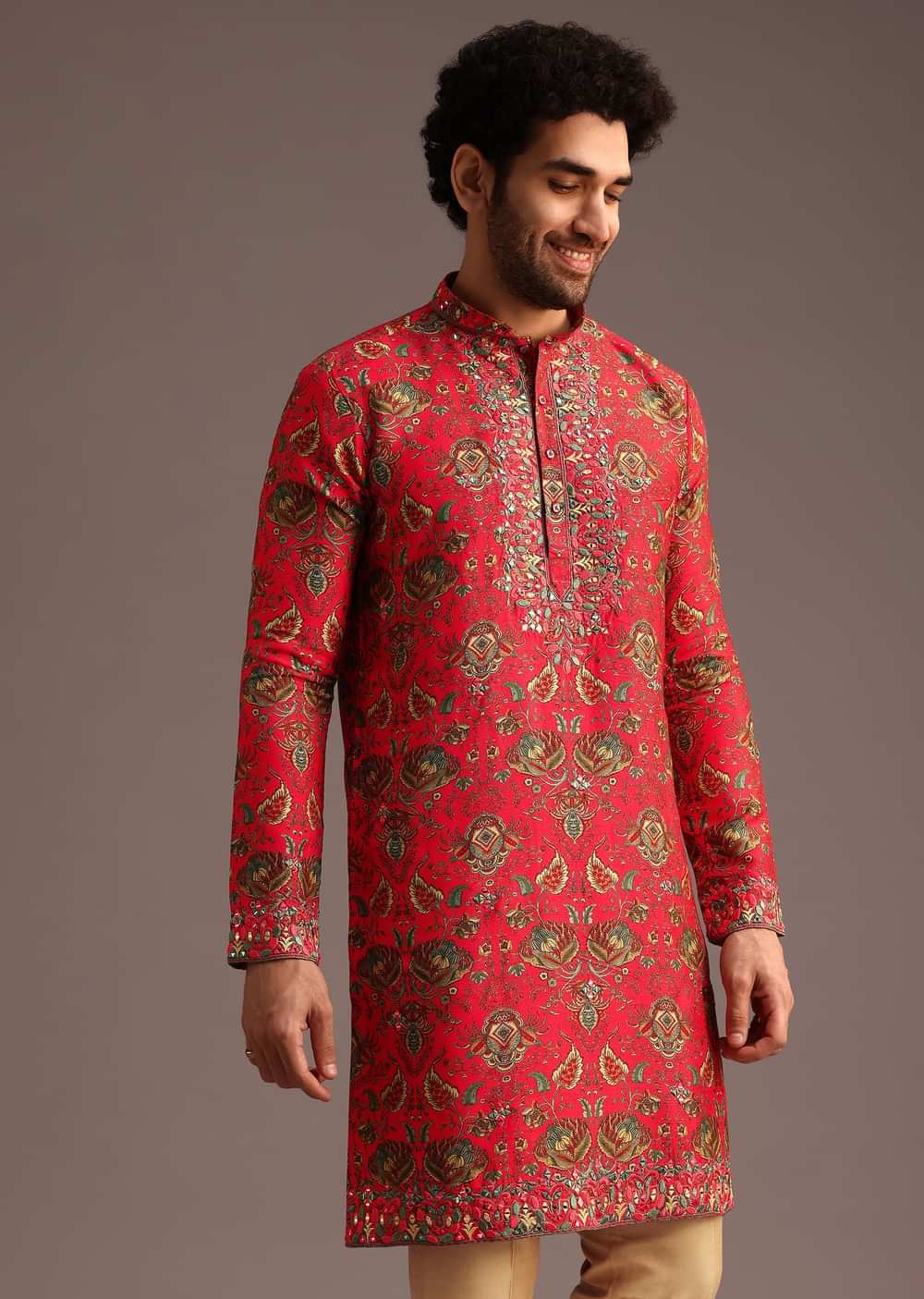 Orange Raw Silk Kurta Wth Pant