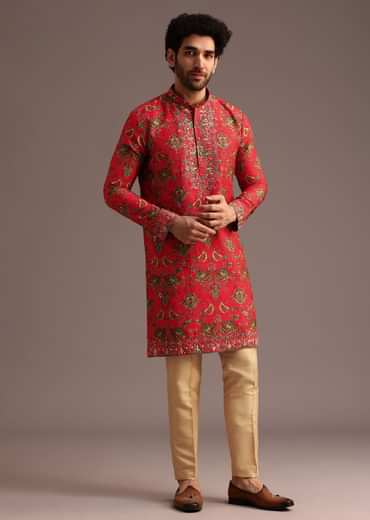Orange Raw Silk Kurta Wth Pant