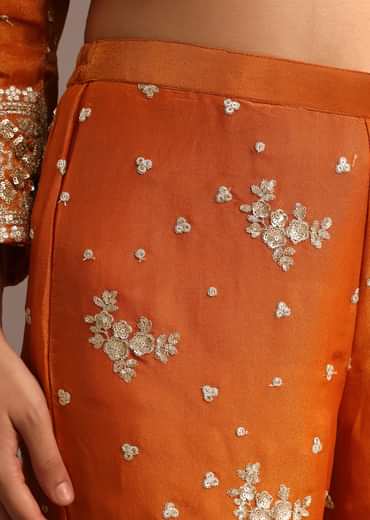 Orange Sequins Kurti Sharara Set With Chanderi Banarasi Dupatta
