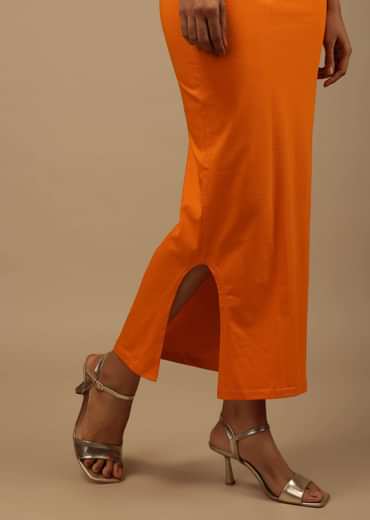 Orange Shapewear Saree Petticoat In Cotton Lycra With Elastic Waistband And Slit