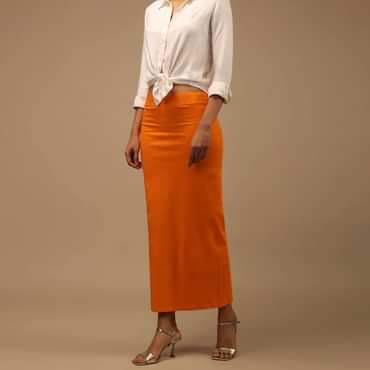Orange Shapewear Saree Petticoat In Cotton Lycra With Elastic Waistband And Slit