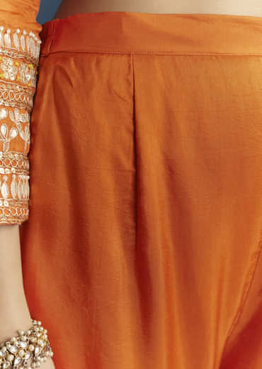 Orange Silk Kurta Set With Gotta Work