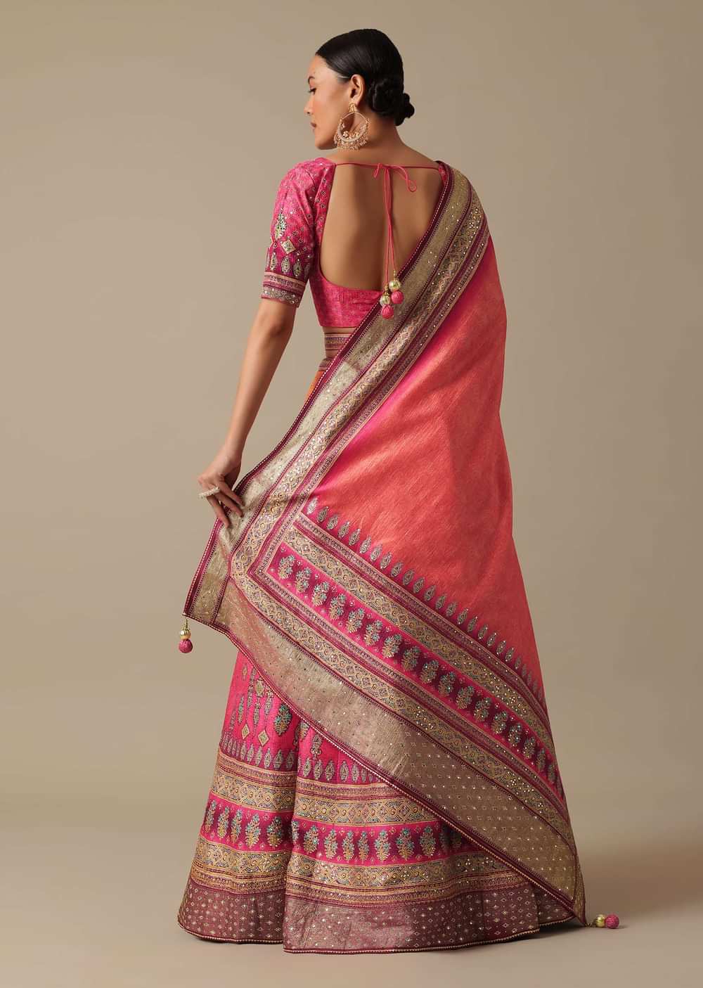 Pink Silk Lehenga Set With Stone Work