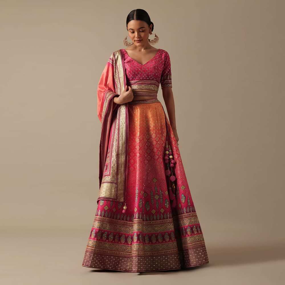 Pink Silk Lehenga Set With Stone Work