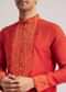 Orange Silk Poly Viscose Kurta Set With Thread Embroidery