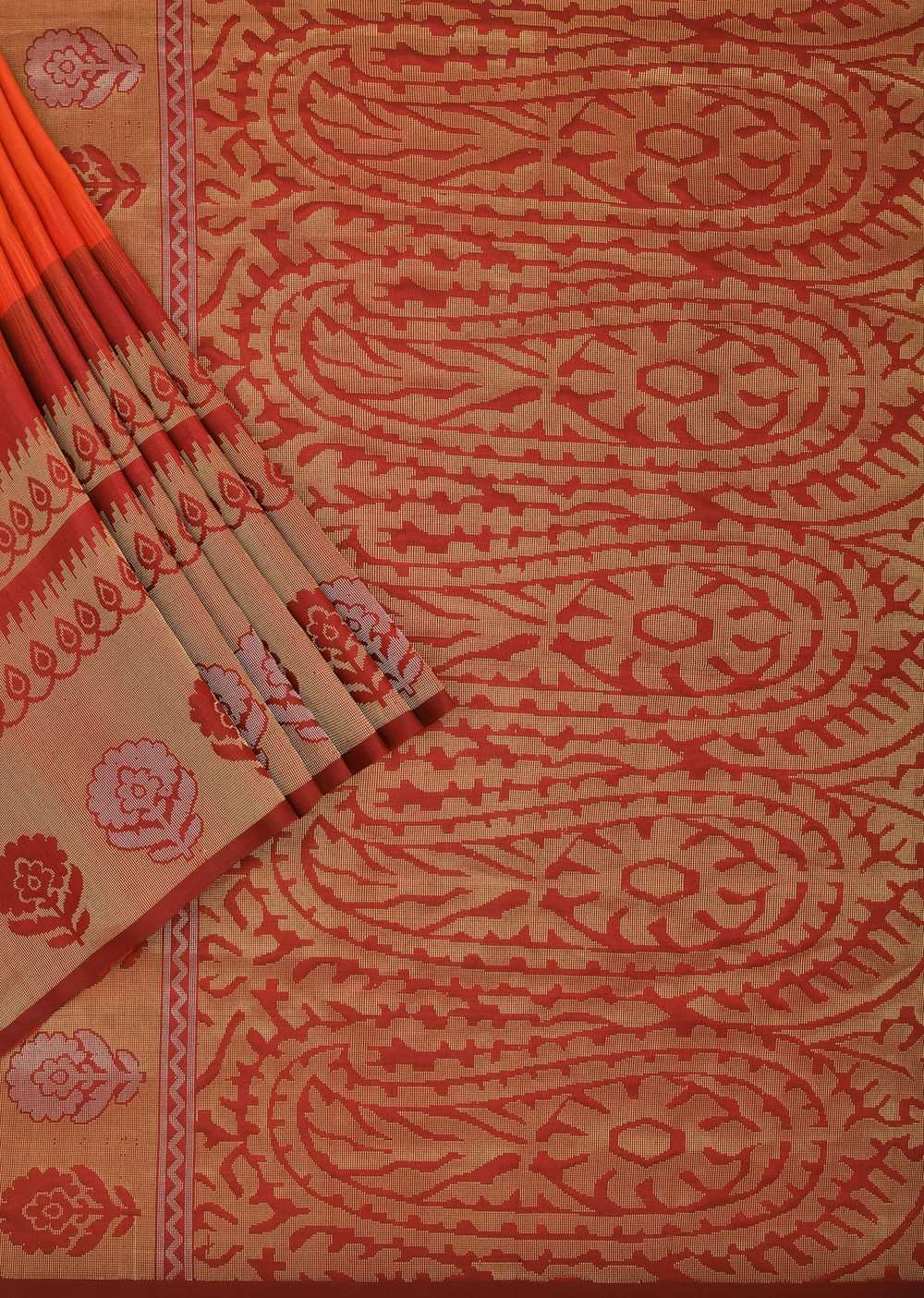 Orange South Silk Saree With Zari Woven Pallu And Unstitched Blouse Piece