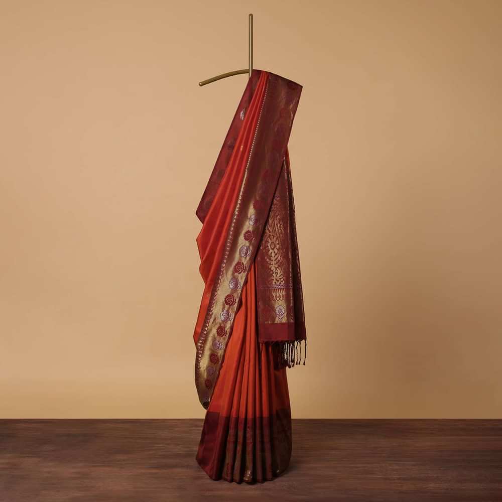 Orange South Silk Saree With Zari Woven Pallu And Unstitched Blouse Piece