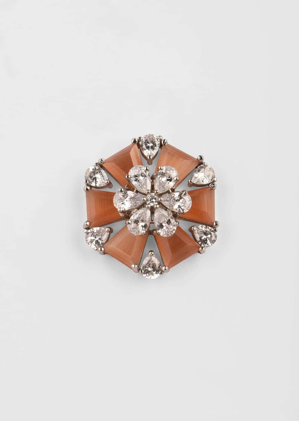 Orange Stone Studded Floral Stud Earrings With Swarovski Accents