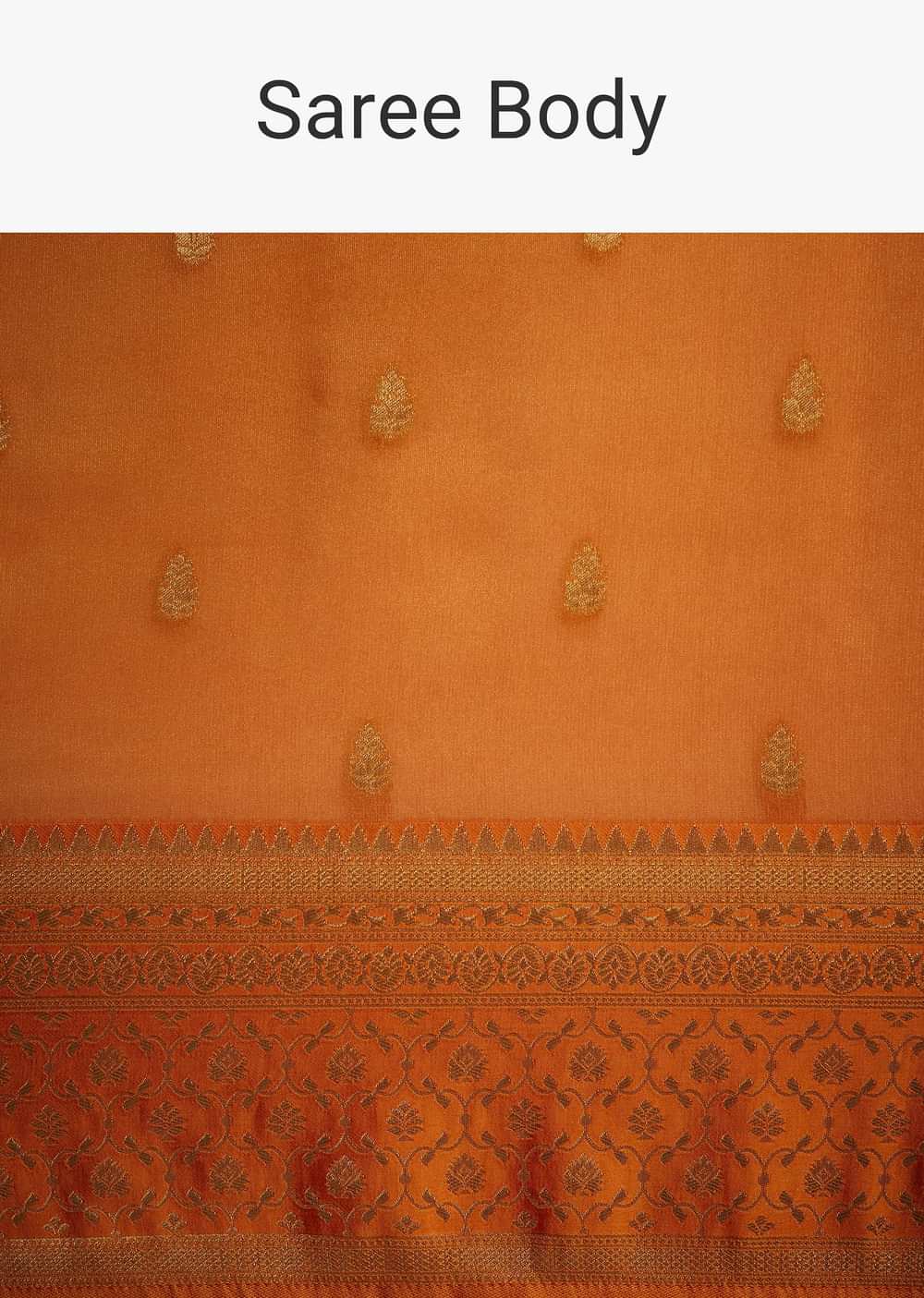Orange Tissue Silk Saree With Zari Border And Butti Work
